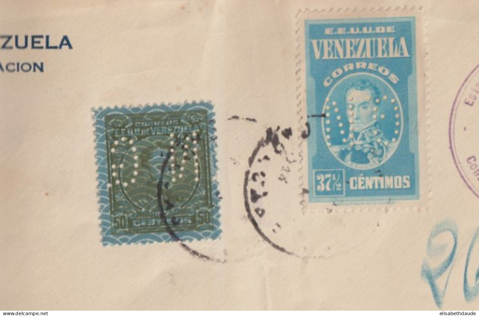 VENEZUELA - 1941 - PERFORES / PERFIN "G.N" ! TIMBRES SERVICE / ENV. RECOMMANDEE De CARACAS  => CONSULAT De MARSEILLE - Venezuela