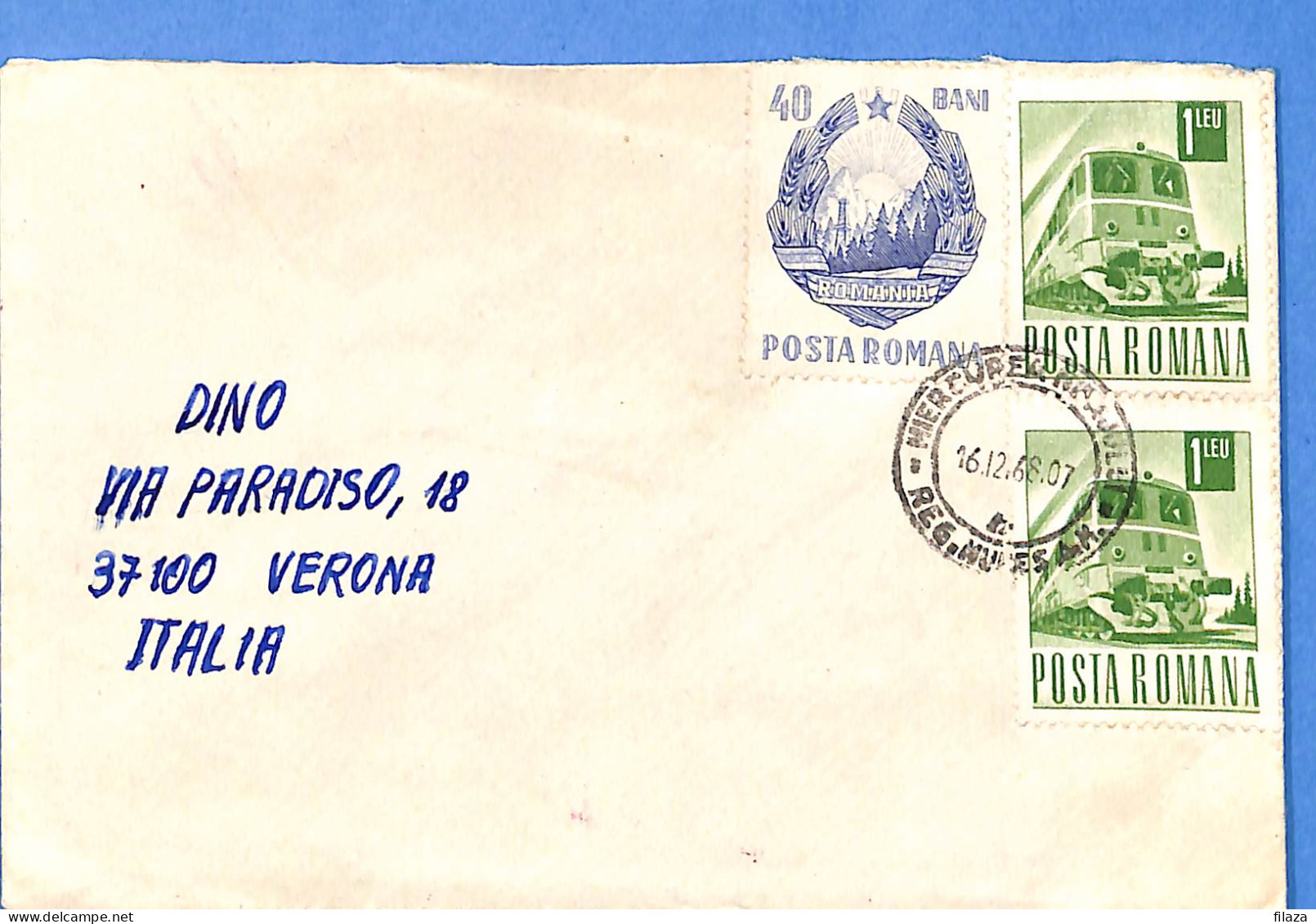 Lettre : Romania To Italy Singer DINO L00116 - Brieven En Documenten