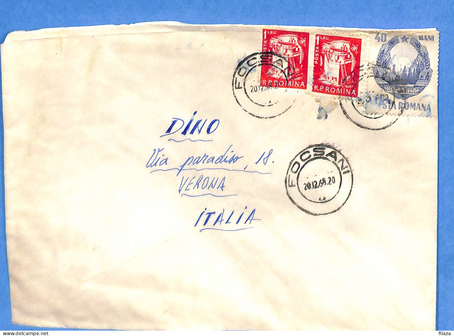 Lettre : Romania To Italy Singer DINO L00121 - Cartas & Documentos