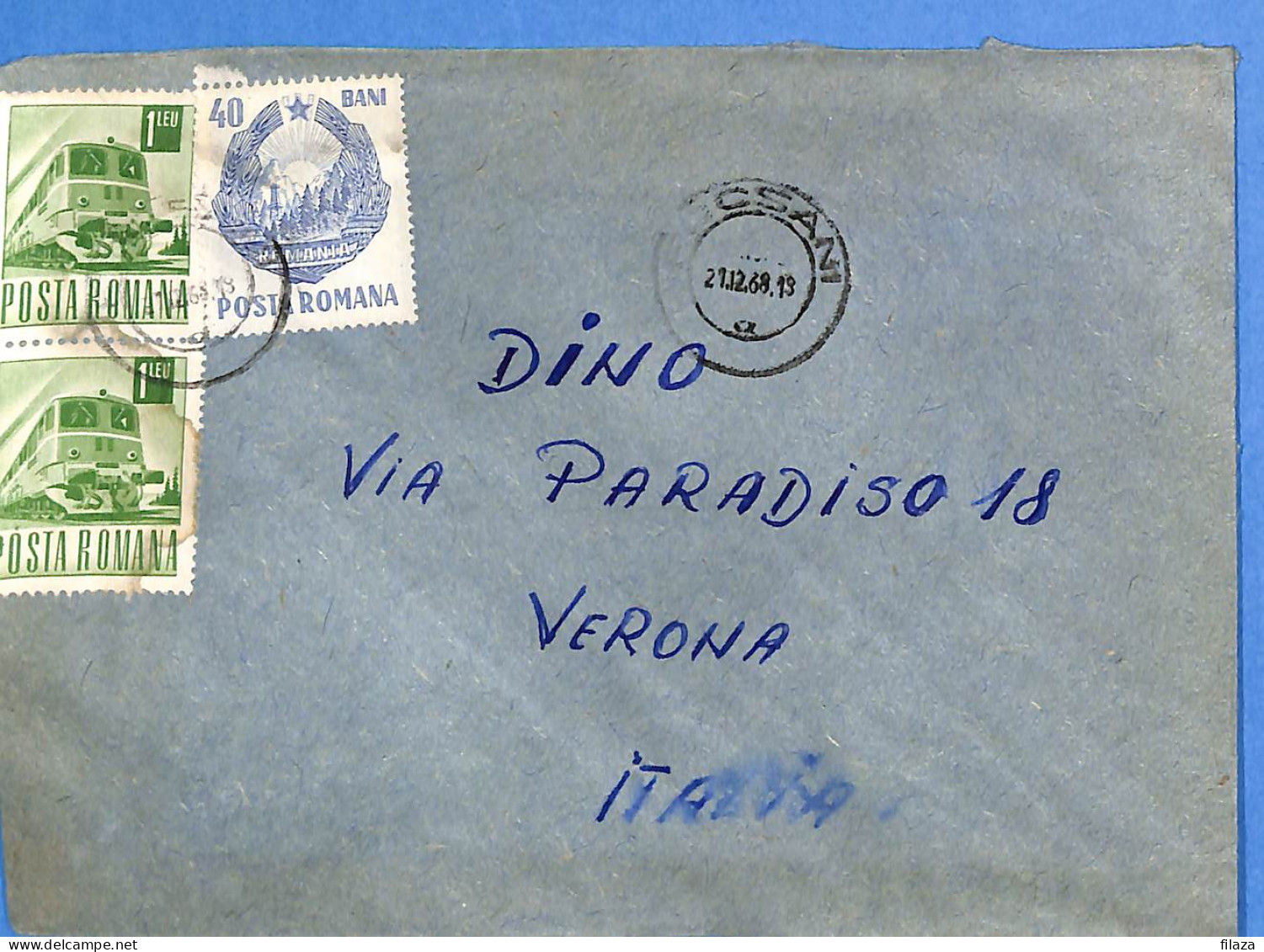 Lettre : Romania To Italy Singer DINO L00123 - Lettres & Documents