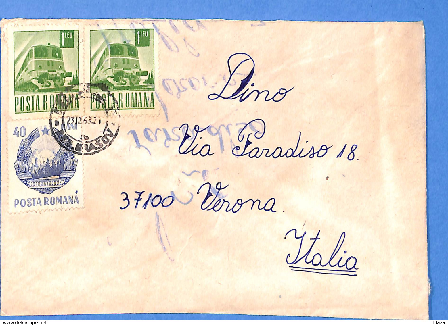 Lettre : Romania To Italy Singer DINO L00124 - Lettres & Documents
