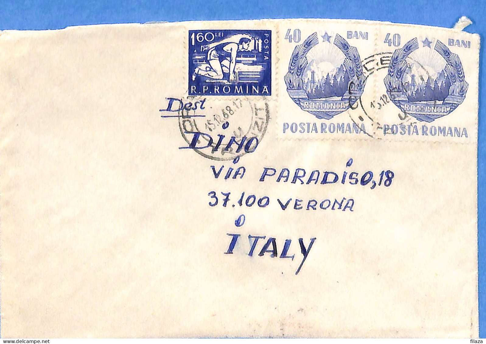 Lettre : Romania To Italy Singer DINO L00134 - Lettres & Documents