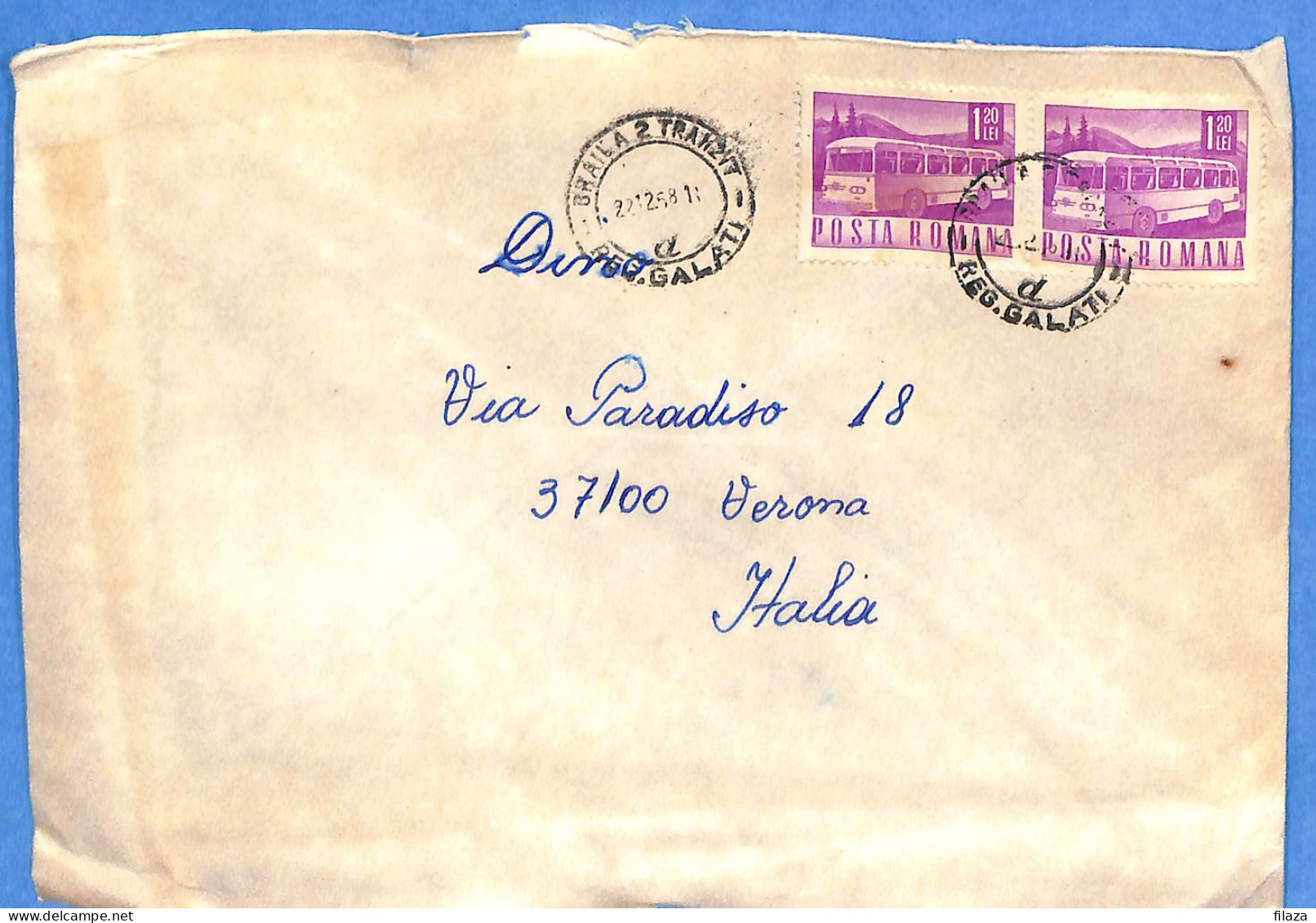 Lettre : Romania To Italy Singer DINO L00137 - Lettres & Documents