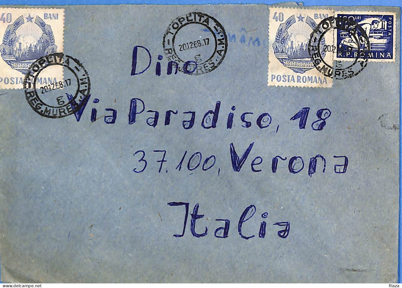 Lettre : Romania To Italy Singer DINO L00139 - Cartas & Documentos