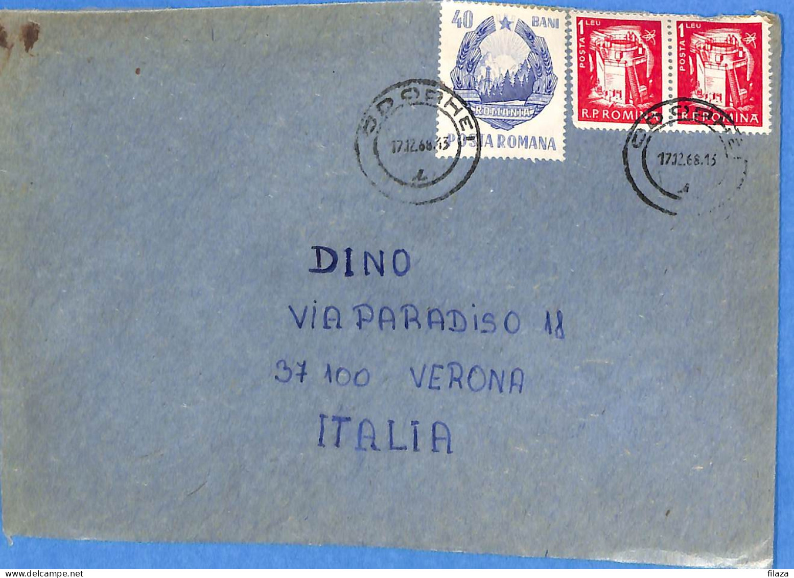 Lettre : Romania To Italy Singer DINO L00145 - Brieven En Documenten