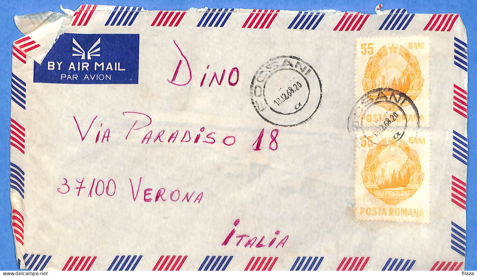 Lettre : Romania To Italy Singer DINO L00150 - Briefe U. Dokumente