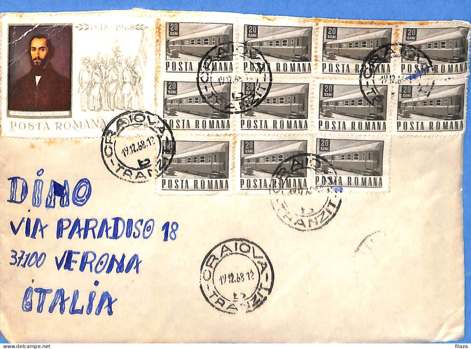 Lettre : Romania To Italy Singer DINO L00154 - Lettres & Documents