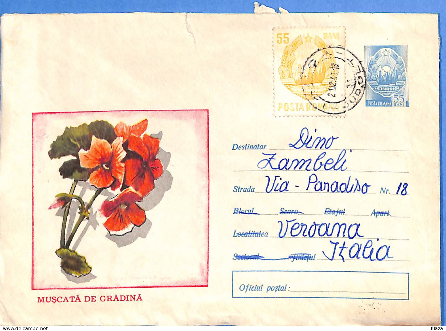 Lettre : Romania To Italy Singer DINO L00163 - Cartas & Documentos