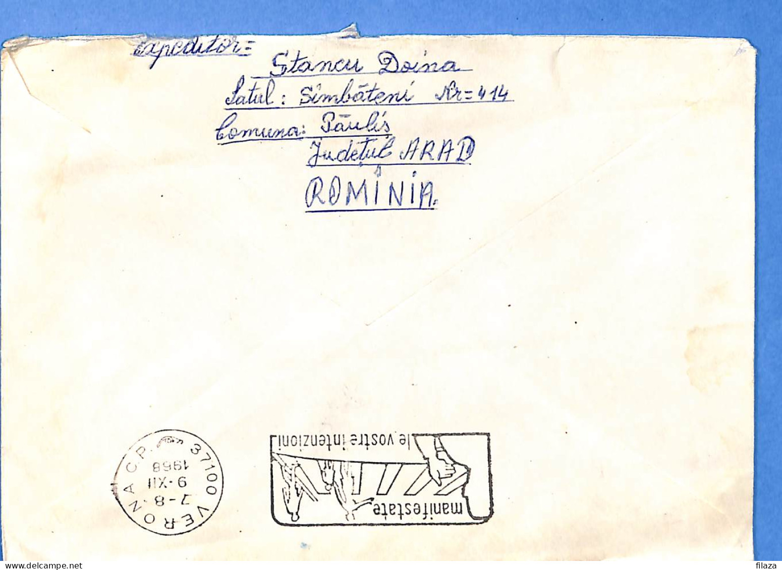 Lettre : Romania To Italy Singer DINO L00164 - Brieven En Documenten