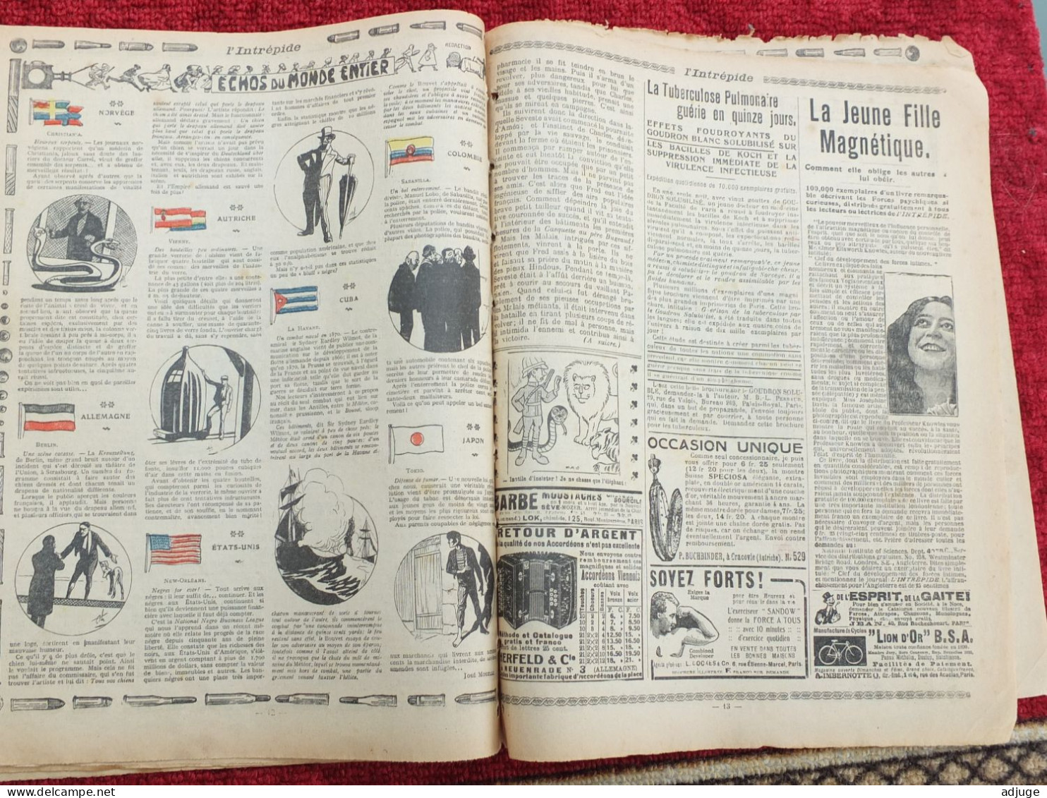 L'INTRÉPIDE -  N° 216 -  19 Juillet 1914- AVENTURES-VOYAGES-EXPLORATIONS - "Un DUEL au-desus de l'ABÎME" *8 scans*