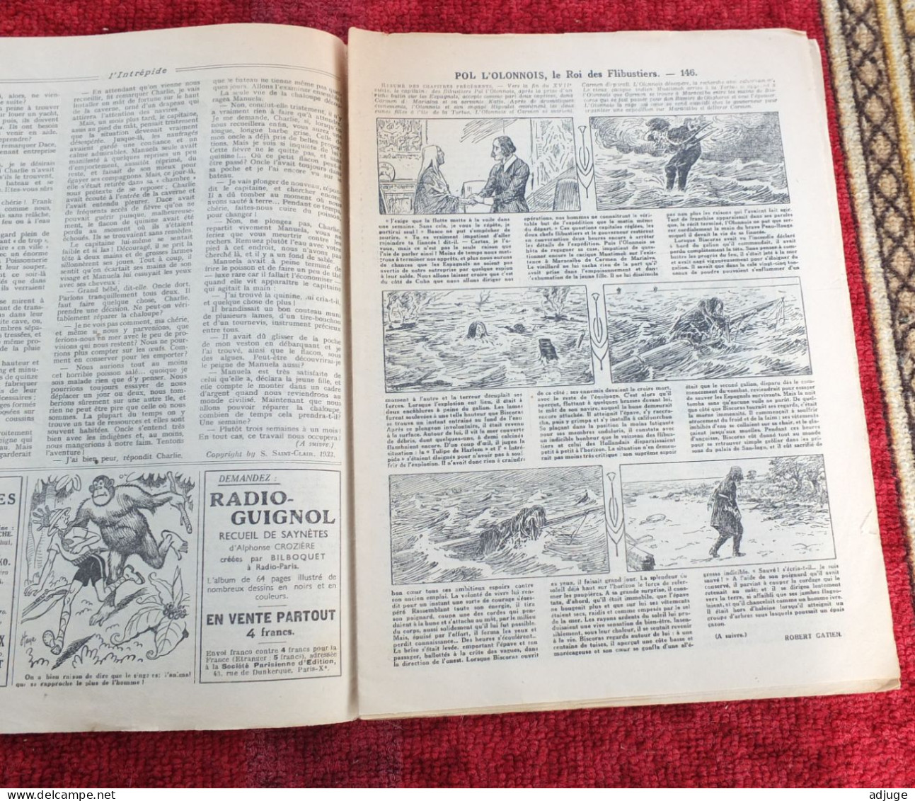 L'INTRÉPIDE -  N° 1227  *25 Février 1934 * AVENTURES- SPORTS-VOYAGES - L'ATTAQUE Du PLACER * Cf. 7 Scans* - L'Intrépide