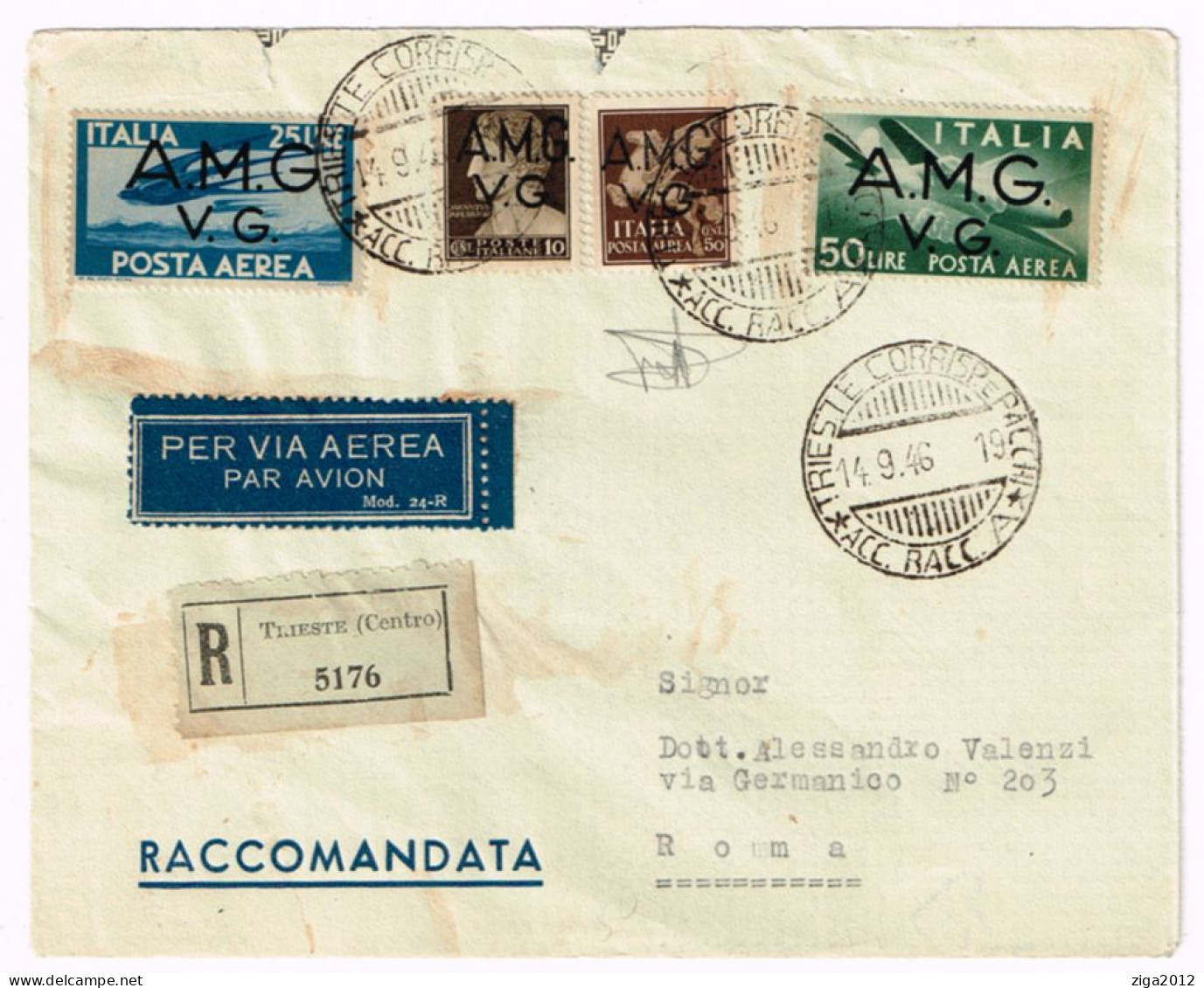 TRIESTE 1946 AMG VG BUSTA POSTA AEREA ESPRESSO - Poststempel