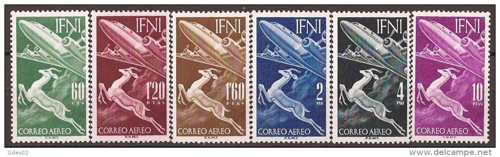 IF89SCSF-L4068PC-LESPACOLIFN.Marrucos.Maroc .Marocco, IFNI  ESPAÑOL.Fauna,Gacela Y Avion.1953.(Ed 89/94**) Sin Charnela. - Ifni