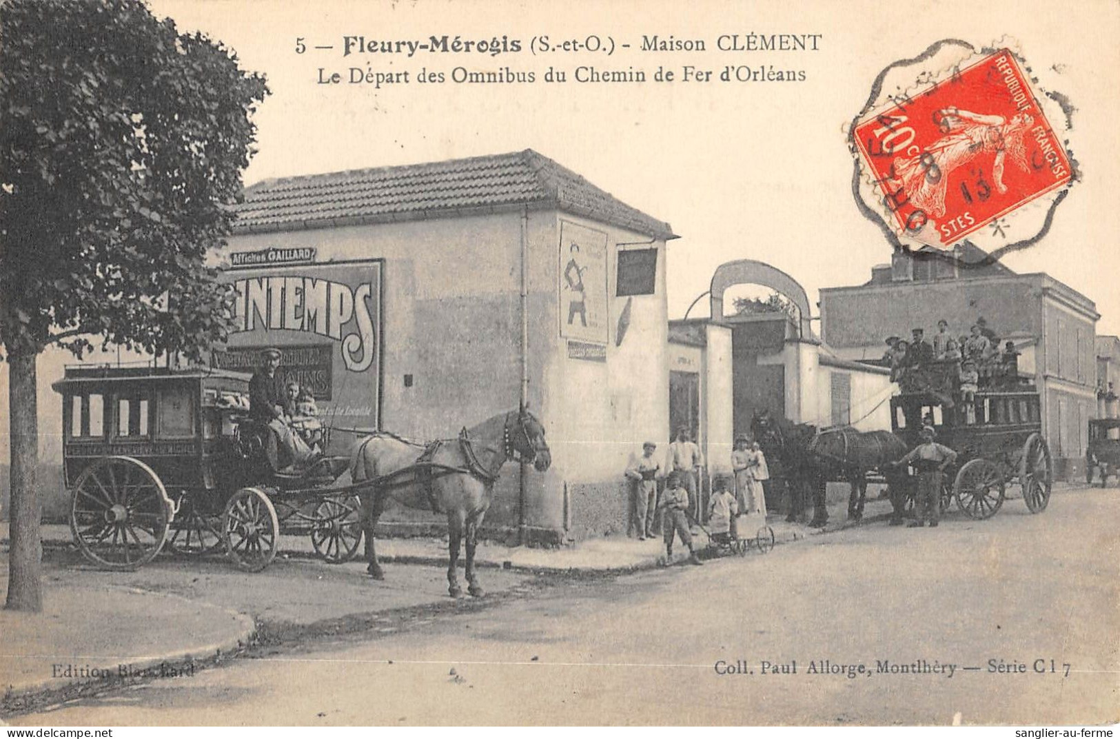 CPA 91 FLEURY MEROGIS / MAISON CLEMENT / LE DEPART DES OMNIBUS DU CHEMIN DE FER D'ORLEANS / DILIGENCE - Fleury Merogis