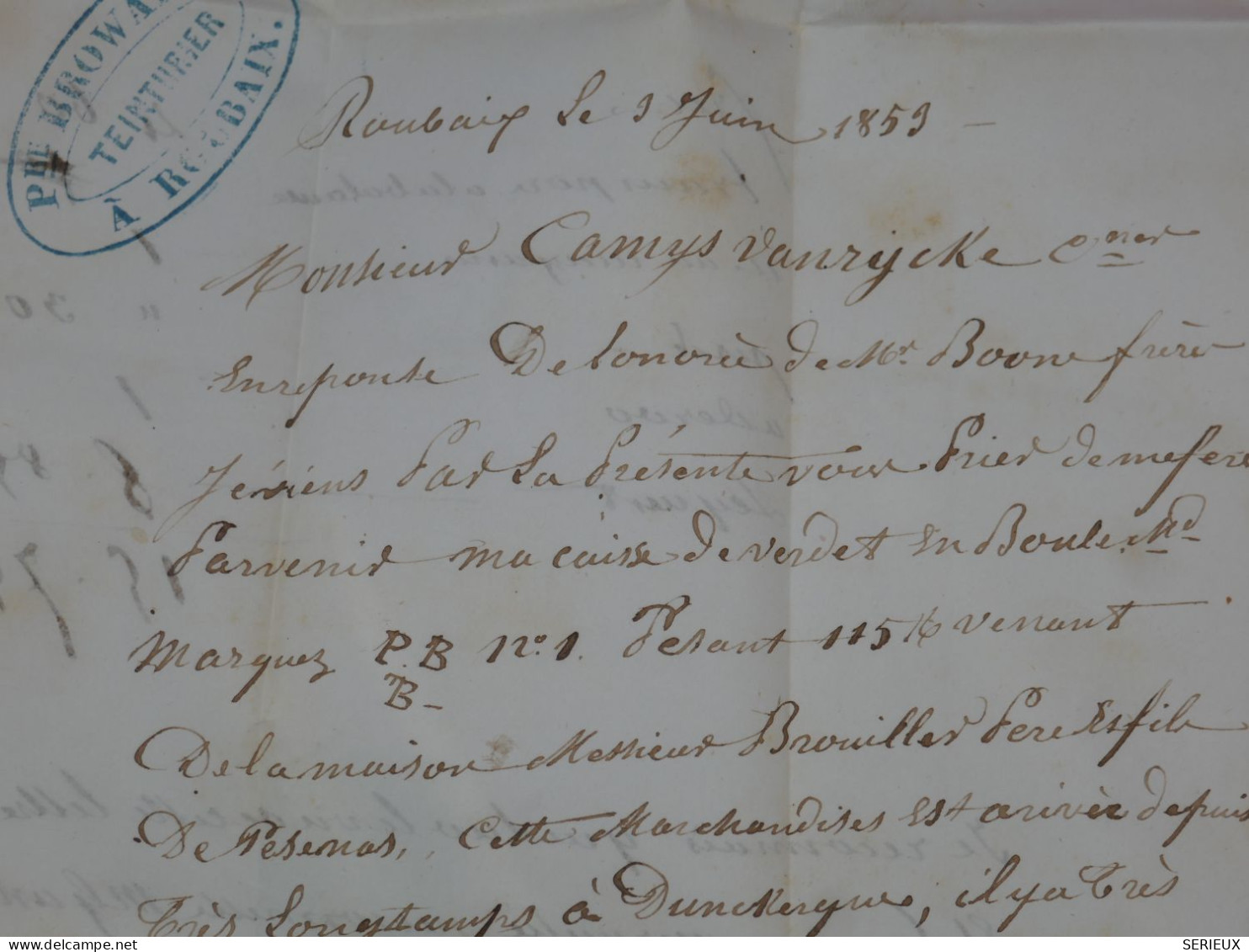 AU 20 FRANCE BELLE LETTRE 3 JUIN 1853 NAPOLEON  N°10 ROUBAIX    A DUNKERQUE+++AFFR. INTERESSANT++ - 1852 Louis-Napoléon