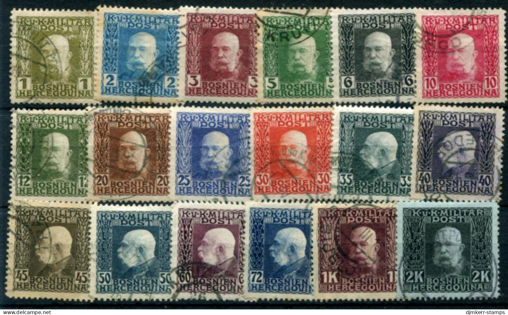 BOSNIA & HERZEGOVINA 1912 Definitive Set To 2 Kr. Used.  Michel 64-81 - Bosnia And Herzegovina