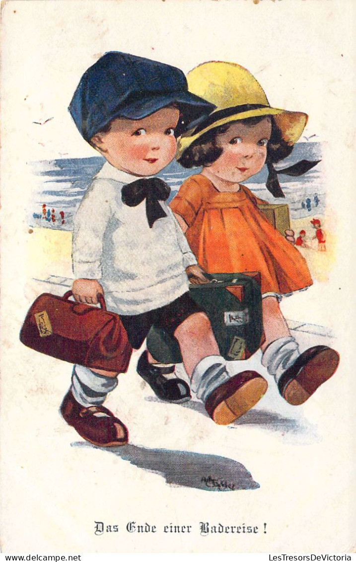 Humour - Das Ende Einer Badereise - Enfants En Couple Et Chapeaux - Carte Postale Ancienne - Humour