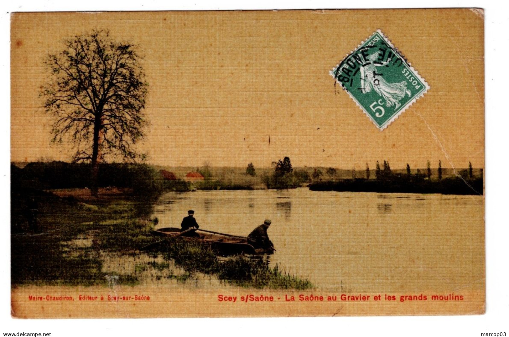 70 HAUTE SAONE SCEY SUR SAONE La Saône Au Gravier Et Grands Moulins Belle Carte Couleur Toilée Plan Peu Courant - Scey-sur-Saône-et-Saint-Albin