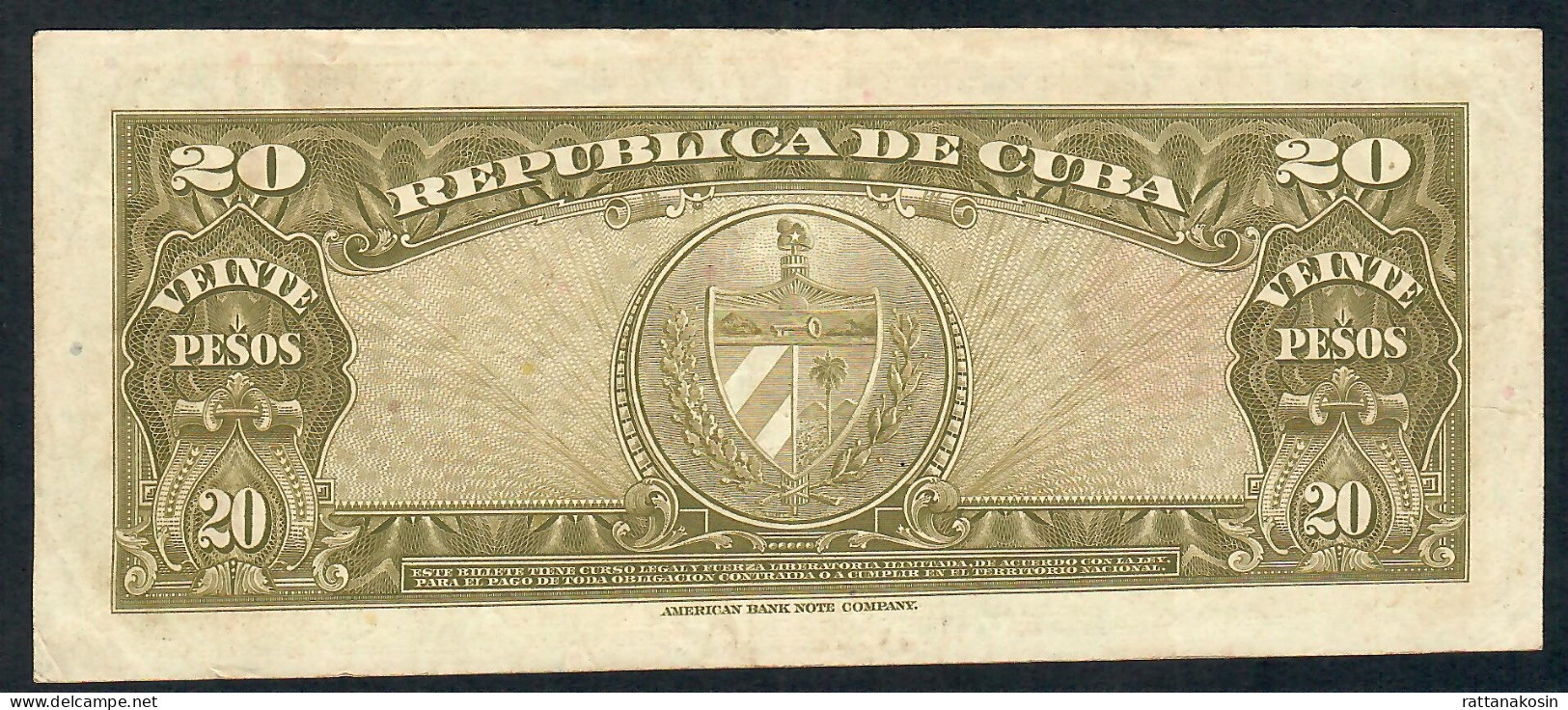 CUBA P80b 20 PESOS 1958   VF - Cuba