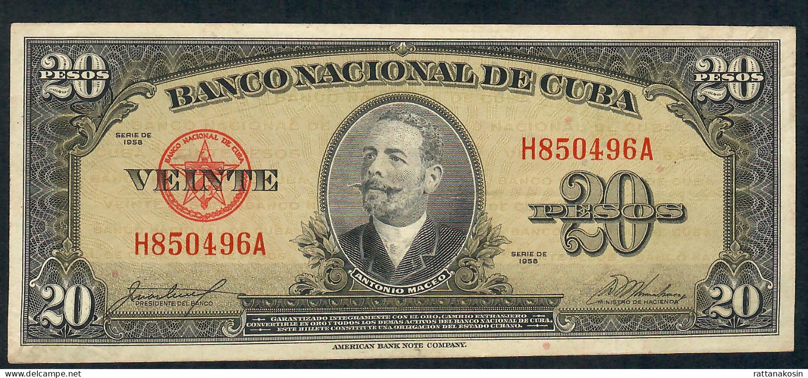 CUBA P80b 20 PESOS 1958   VF - Kuba