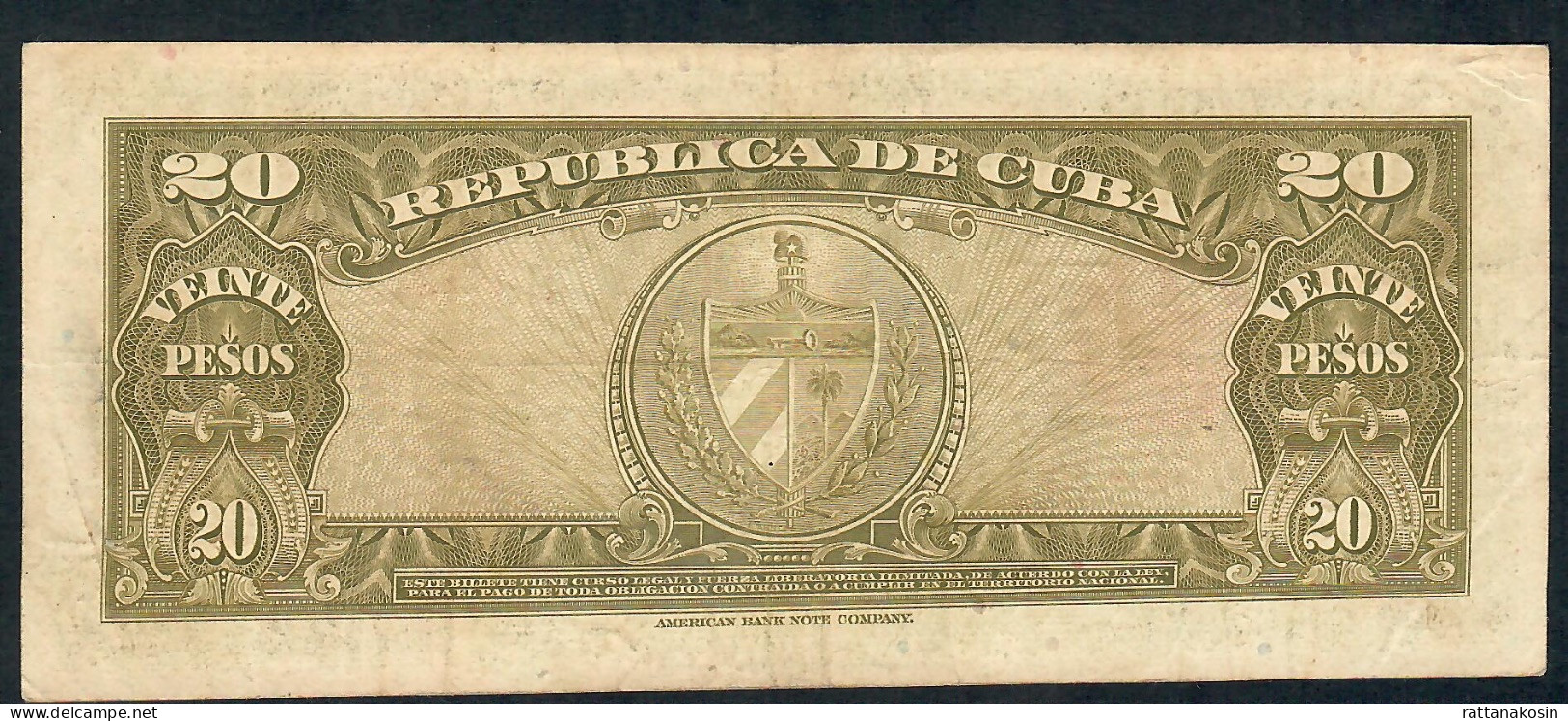 CUBA P80b 20 PESOS 1958   VF - Cuba