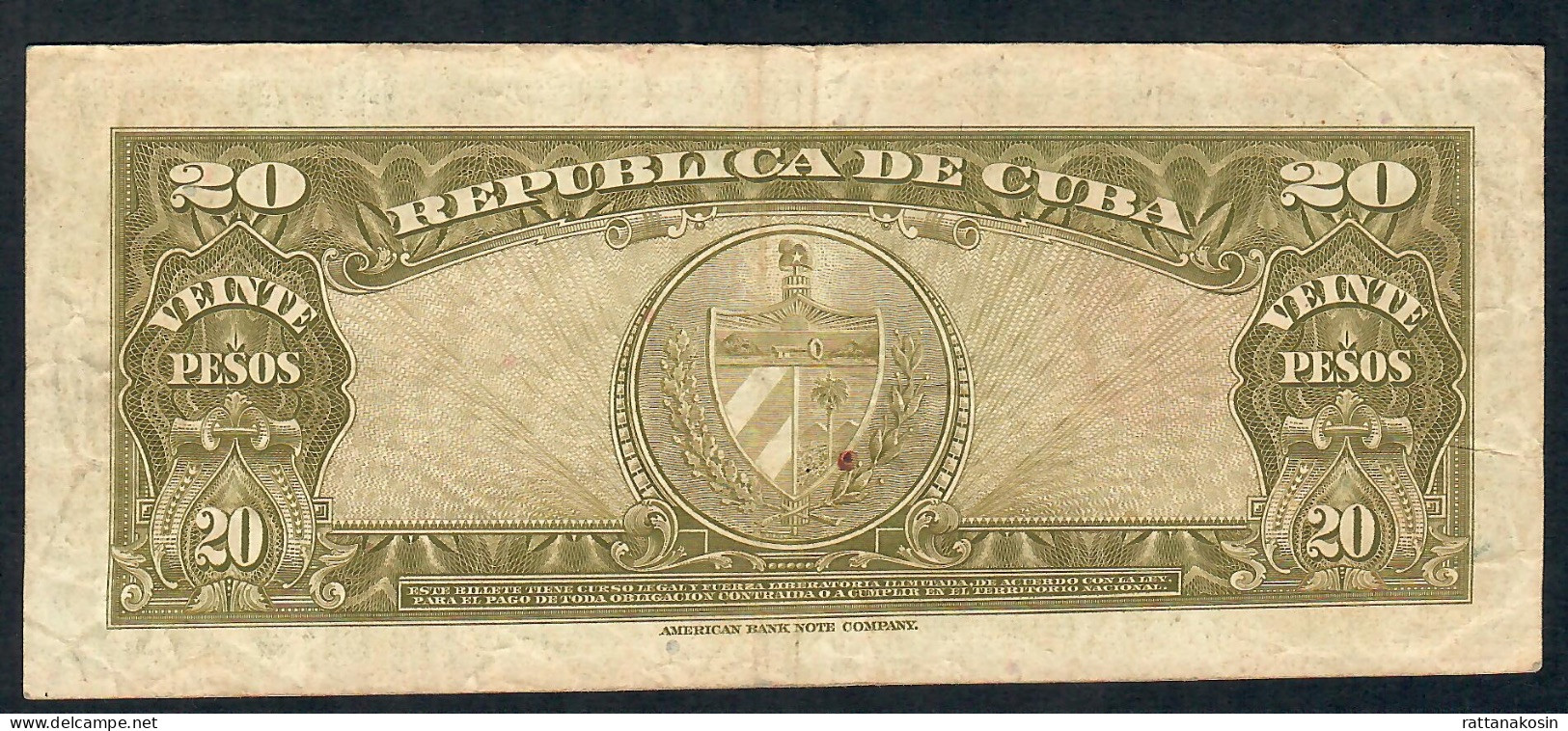 CUBA P80b 20 PESOS 1958   VF - Kuba