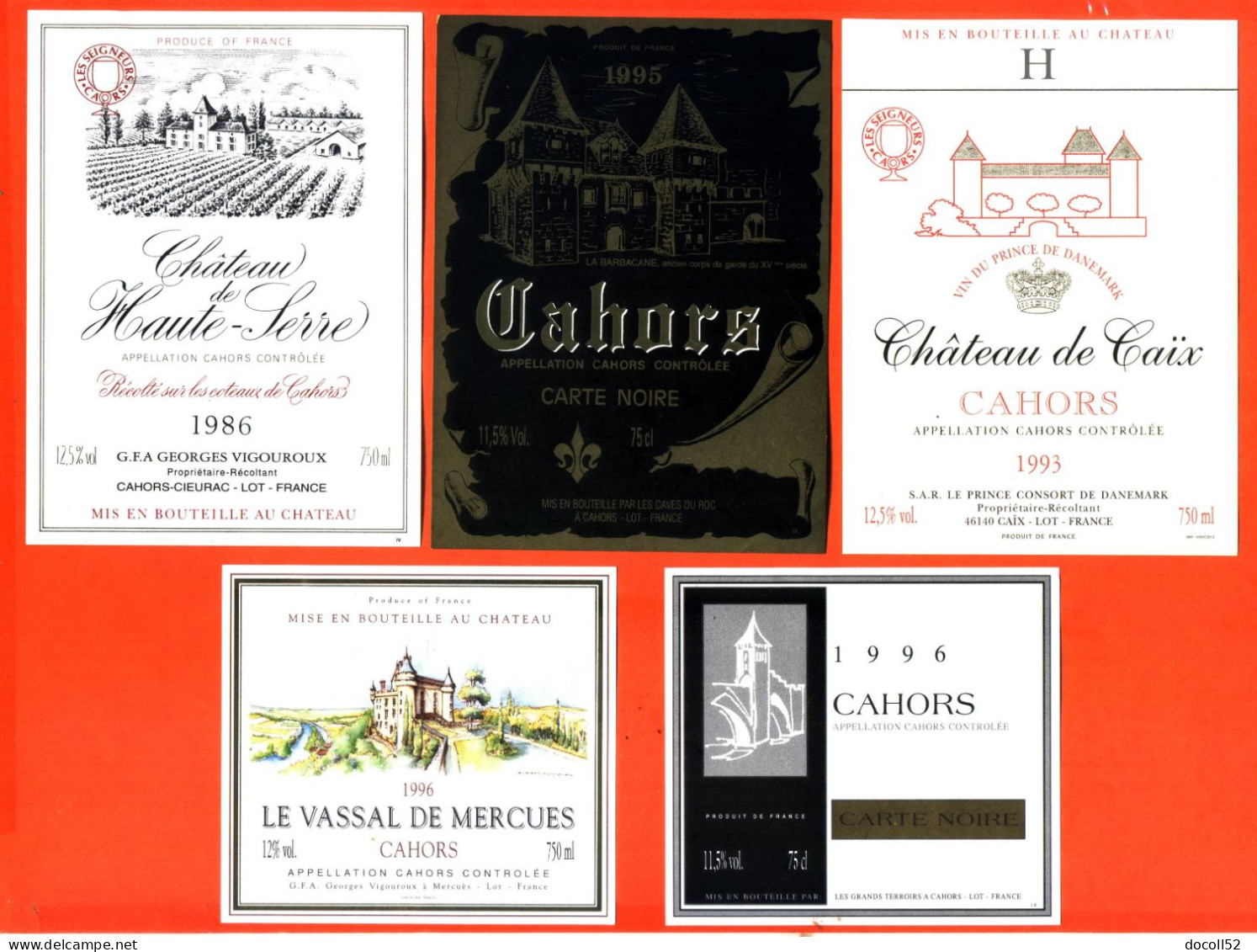 LOT DE 50 ETIQUETTES NEUVES DE VIN DE CAHORS MILLESIMES DIFFERENTS DE 1986 A 1997 - TOUTES SCANNEES - Collections, Lots & Séries