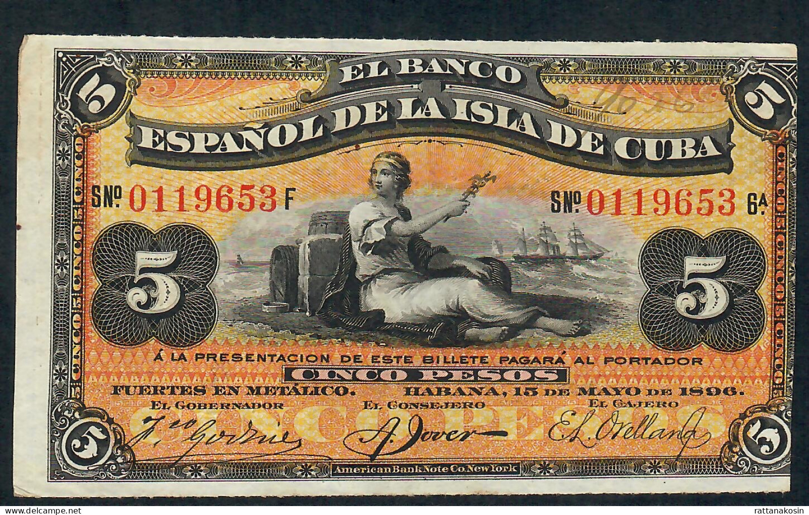 CUBA P48b 5 PESOS 1896  AU-UNC. - Cuba