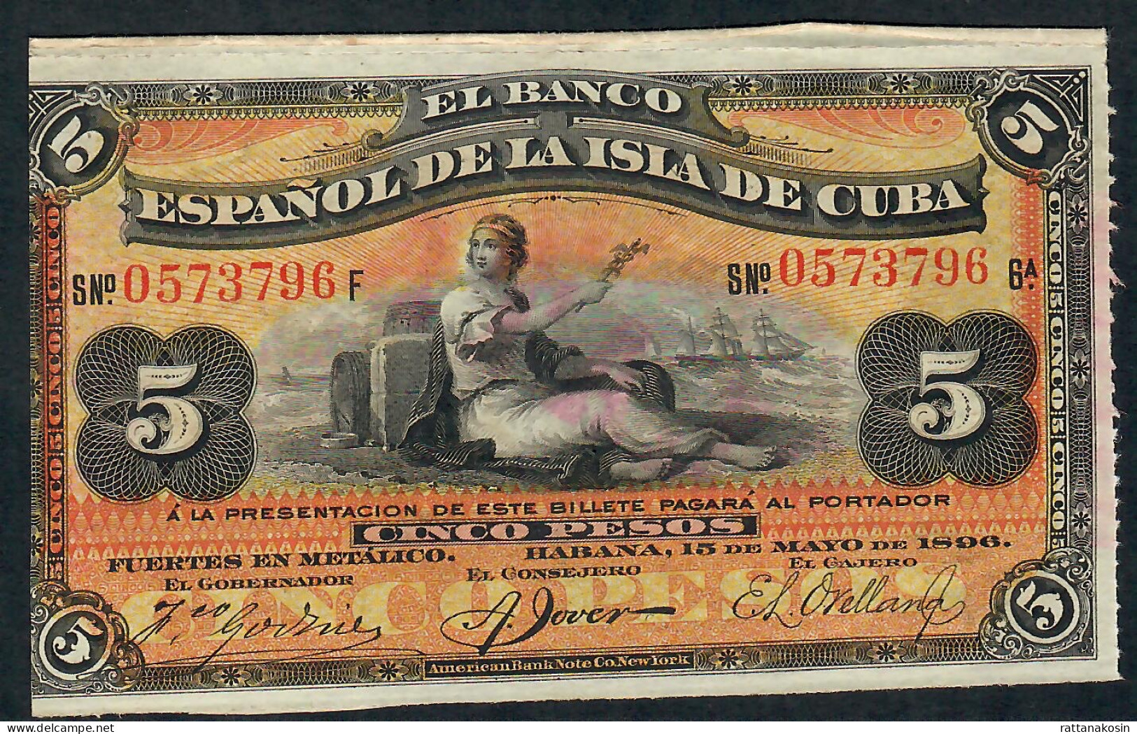 CUBA P48b 5 PESOS 1896  AU-UNC. - Kuba