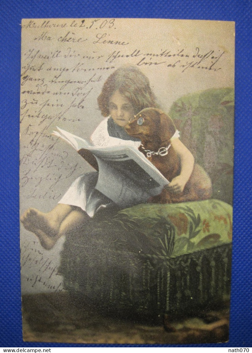 AK 1903 CPA DR BARR Litho Kinder Hund Elsass Enfant Chien Avec Lunettes Lisant Journal - Animaux Habillés
