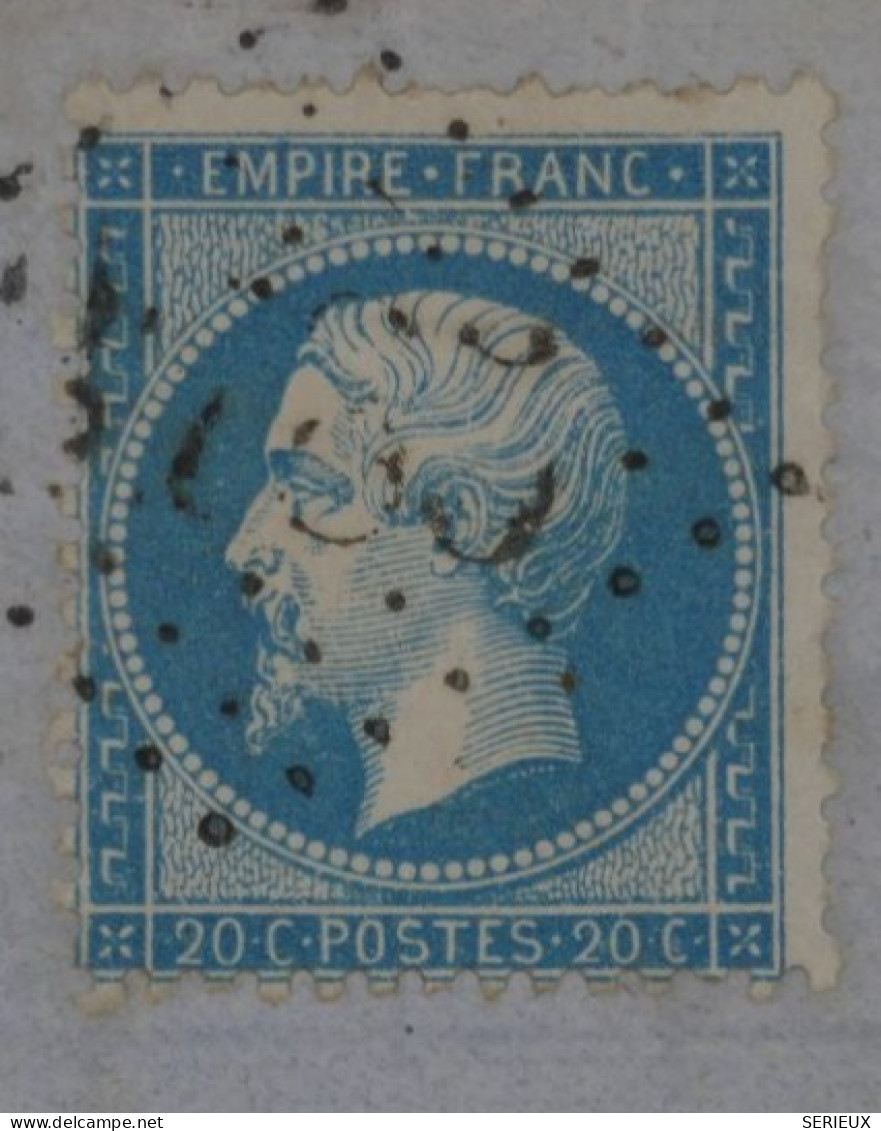 AU 20 FRANCE BELLE LETTRE  1863 VARIETé NAPOLEON  N°22 + ST OMER A DUNKERQUE ++AFFR. INTERESSANT++ - 1862 Napoléon III.