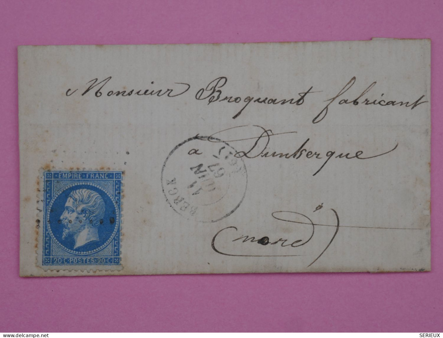 AU 20 FRANCE BELLE LETTRE  1867 VARIETé NAPOLEON  N°22  +BERCK A DUNKERQUE ++ ++AFFR. INTERESSANT++ - 1862 Napoléon III