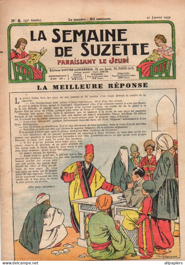 La Semaine De Suzette N°8 La Meilleure Réponse - Qui Est "Ah-Poo-Mik-Anin-Ny" - Bécassine Cherche Un Emploi...1937 - La Semaine De Suzette