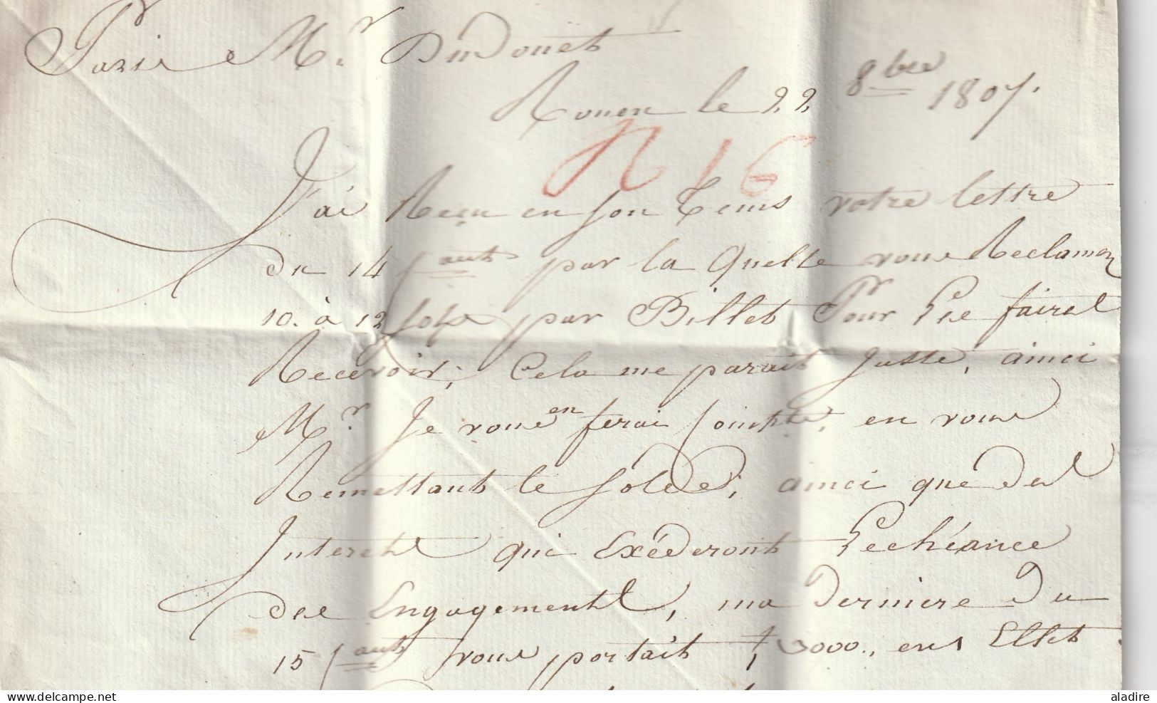 1807 - Marque postale 74 ROUEN sur Lettre pliée avec correspondance vers PARIS