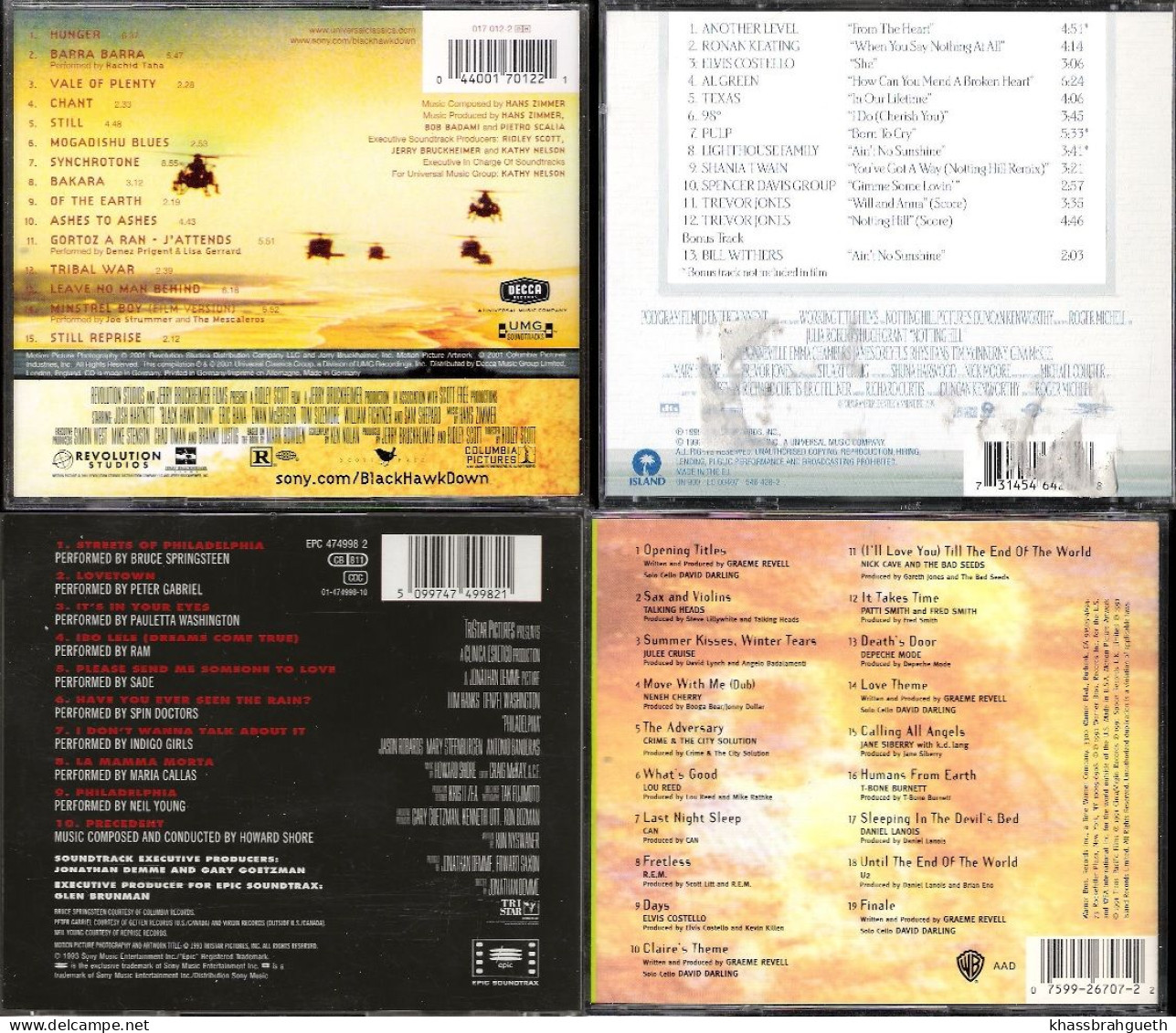 LOT 4 CD - MUSIQUES DE FILMS - NOTTING HILL, PHILADELPIA, BLACK HAWK DOWN... - Soundtracks, Film Music