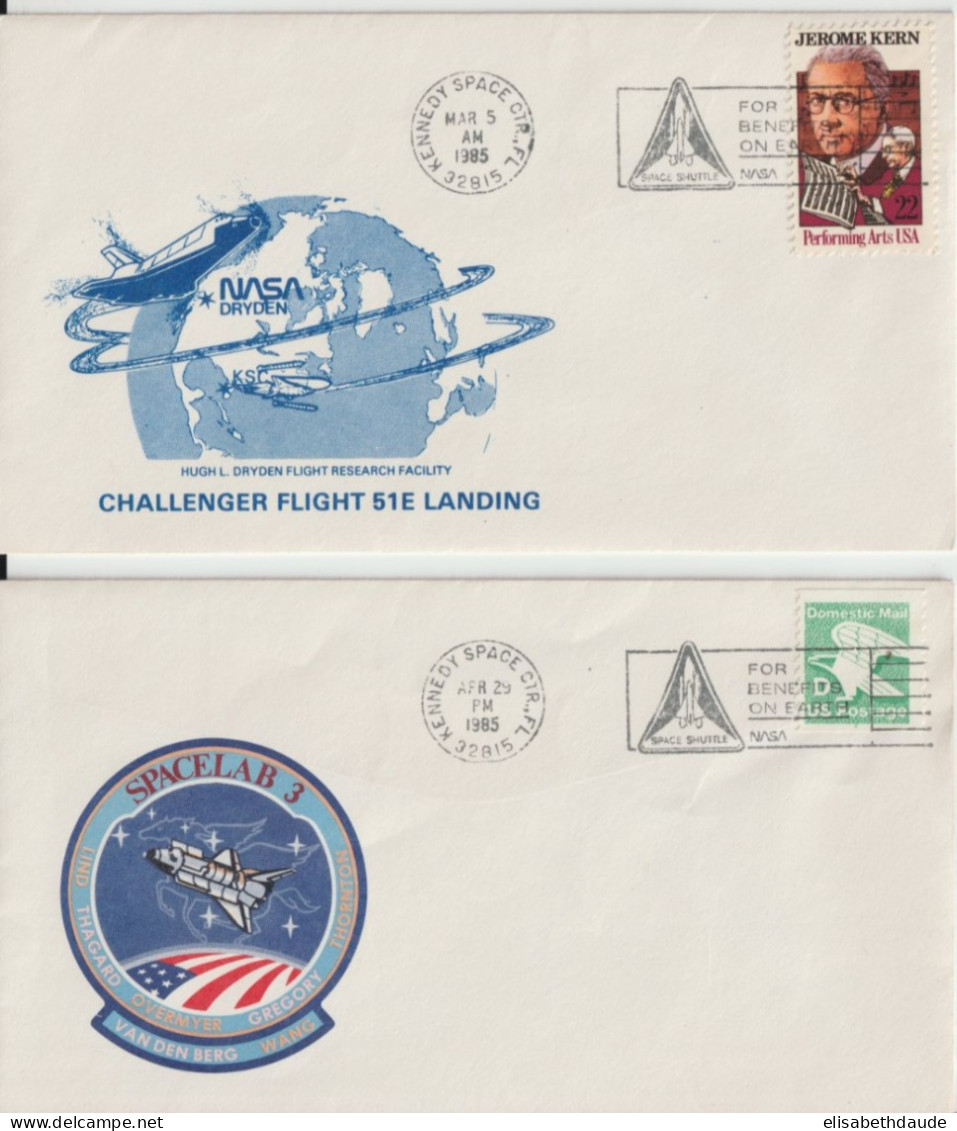 USA - 1985 - OBLITERATION MECA De La NASA "KENNEDY SPACE CTR, FL" Sur 2 ENVELOPPES ILLUSTREES - COSMOS - America Del Nord