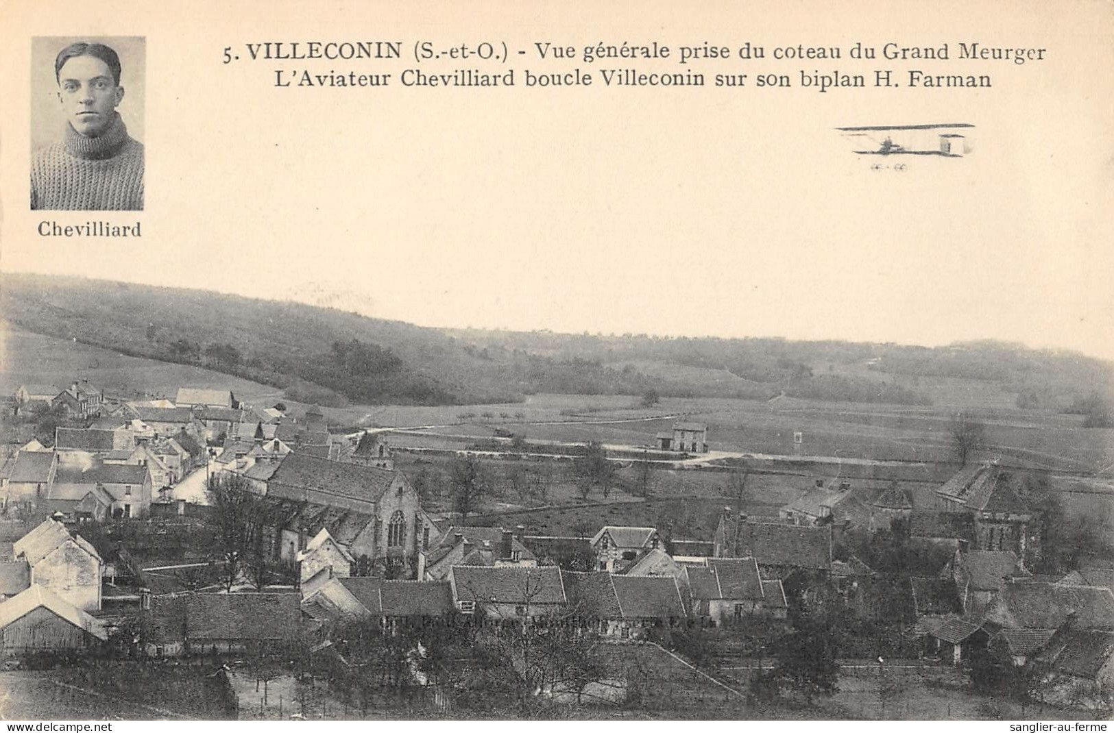 CPA 91 VILLECONIN / COTEAU GRAND MEURGER / L'AVIATEUR CHEVILLIARD BOUCLE VILLECONIN SUR SON BIPLAN FARMAN - Sonstige & Ohne Zuordnung