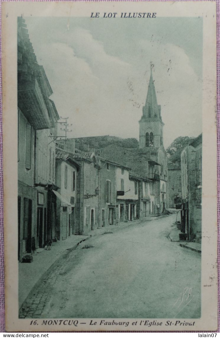 C. P. A. : 46 : MONTCUQ : Le Faubourg Et L'Eglise St-Privat, Timbre En 1945 - Montcuq