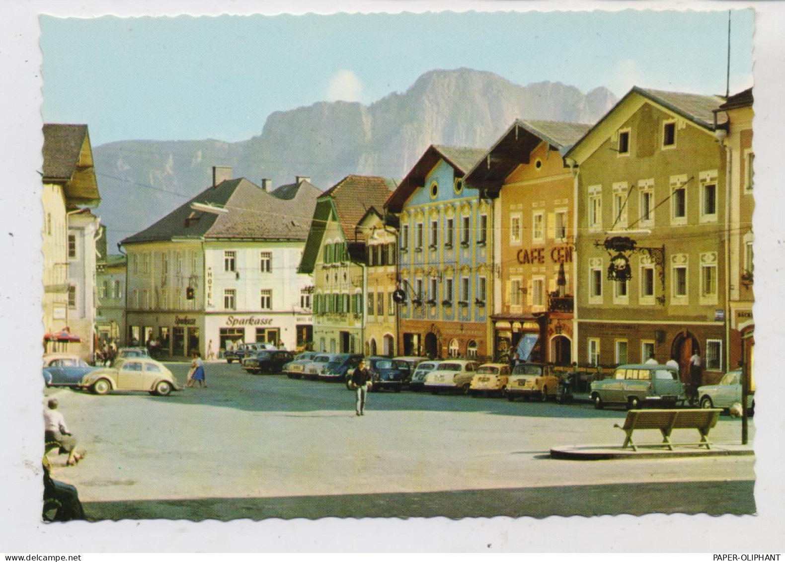 A 5310 MONDSEE, Marktplatz, Sparkasse, OPEL REKORD, VW Käfer, FIAT, 1963 - Mondsee