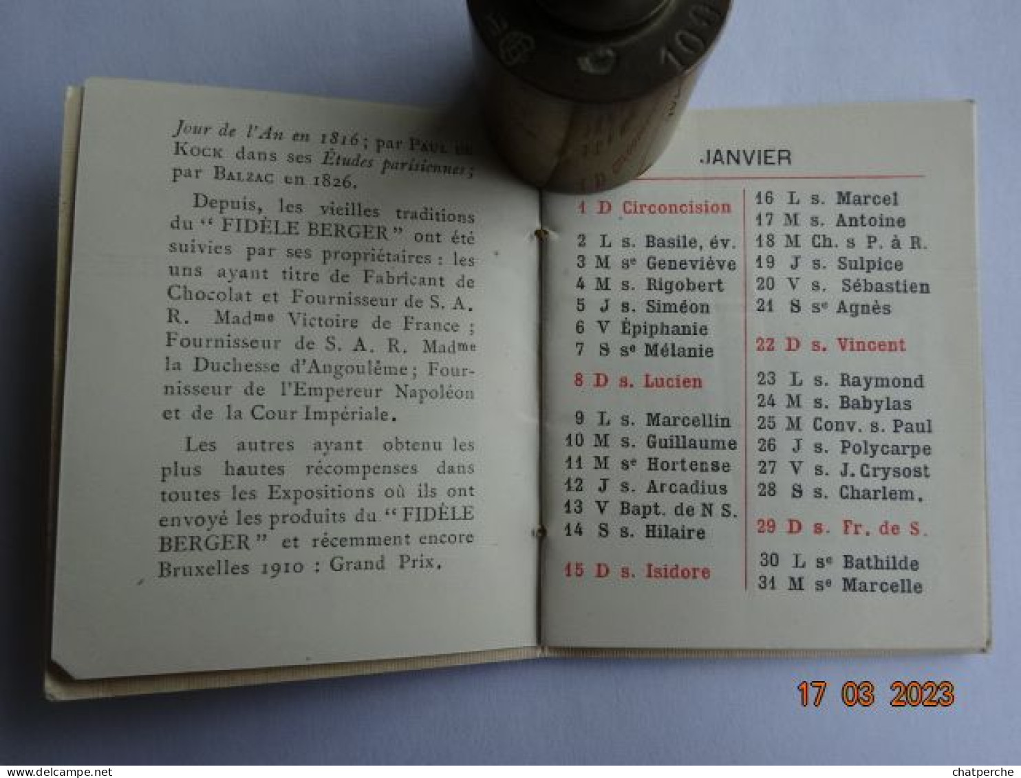 CALENDRIER MEMENTO ALMANACH 1911 CALENDRIER DE POCHE AU FIDELE BERGER CONFISERIE PARIS - Small : 1901-20