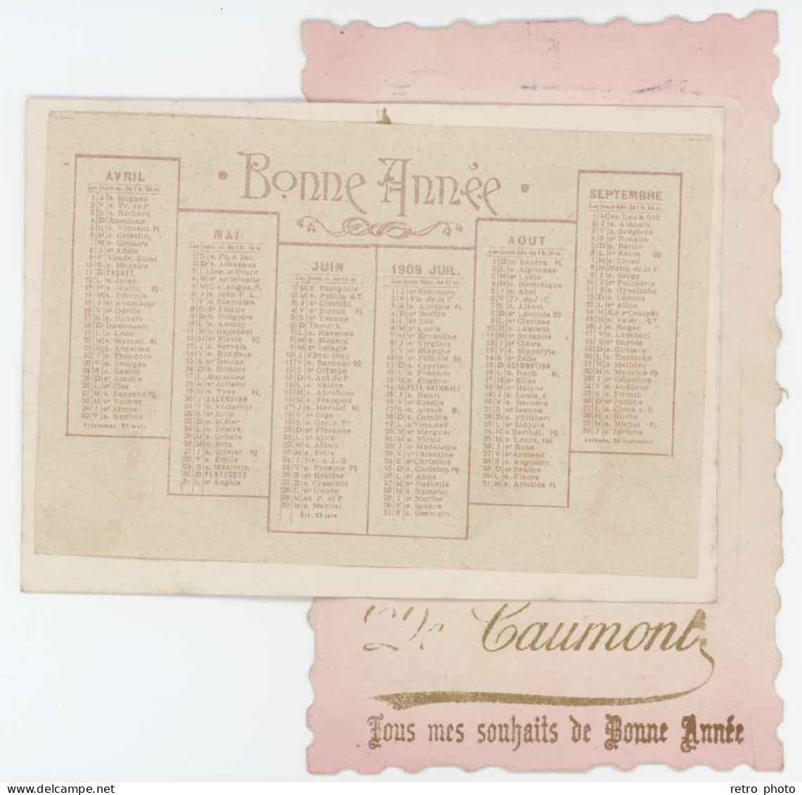 Cpa Fantaisie " De Caumont , Tous Mes Souhaits De Bonne Année ", Dépliant Avec Calendrier 1909 En Ajouti - Caumont Sur Durance