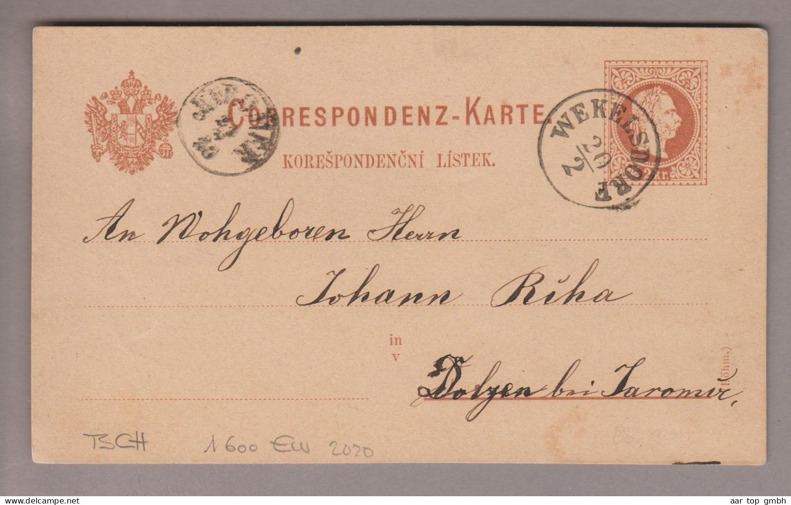 Tschechien Heimat Wekelsdorf 1880-02-20 Auf 2 Kr Ganzsache AT Nach Dolzen Bei Jaromir - ...-1918 Prephilately