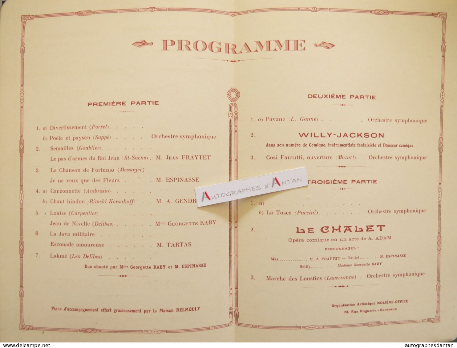 ● Association Landaise 1927 Grand Concert Annuel - Francis Grangier - André Gendreu - Programme - Impr. Baillet Bordeaux - Programmes