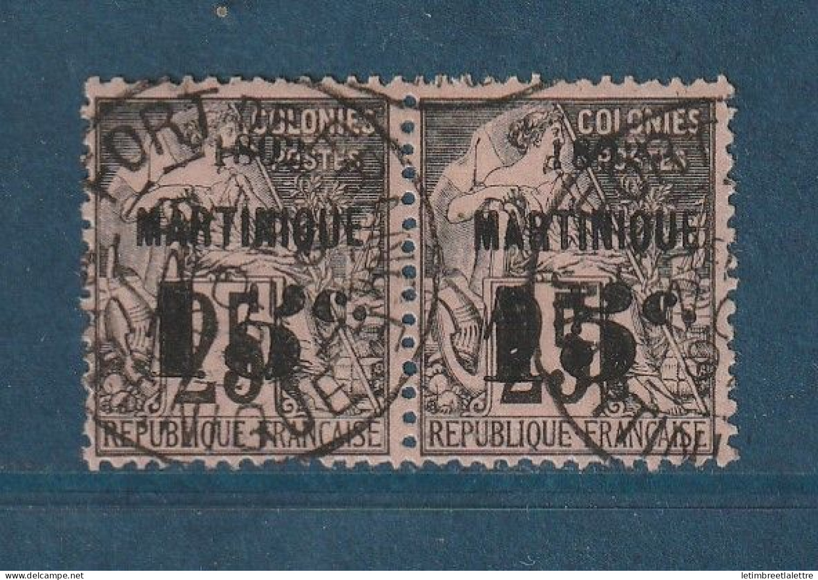 Martinique - Variété - YT N° 17  - Se Tenant à Normal - 5 Penché - Oblitéré - 1888 / 1891 - Usati