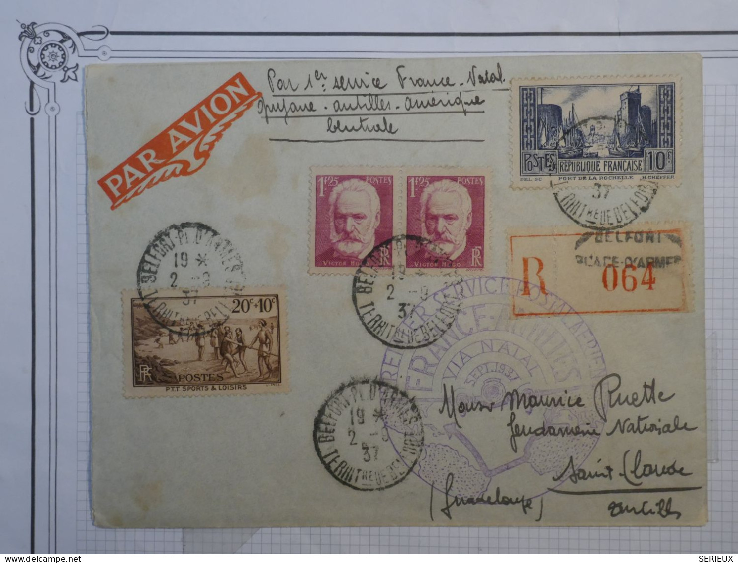 BP14 FRANCE BELLE LETTRE RR 1937 IER SERVICE FRANCE NATAL.ANTILLES A GUADELOUPE  ST CLAUDE+PLAISANT++ - 1927-1959 Brieven & Documenten