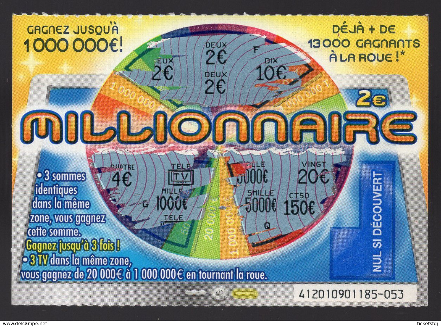 Lottery Tickets - MILLIONNAIRE - 1 ticket de Jeu de grattage de la F.D.J..-  spécimen non gratté - 2 scannes. face et dos.