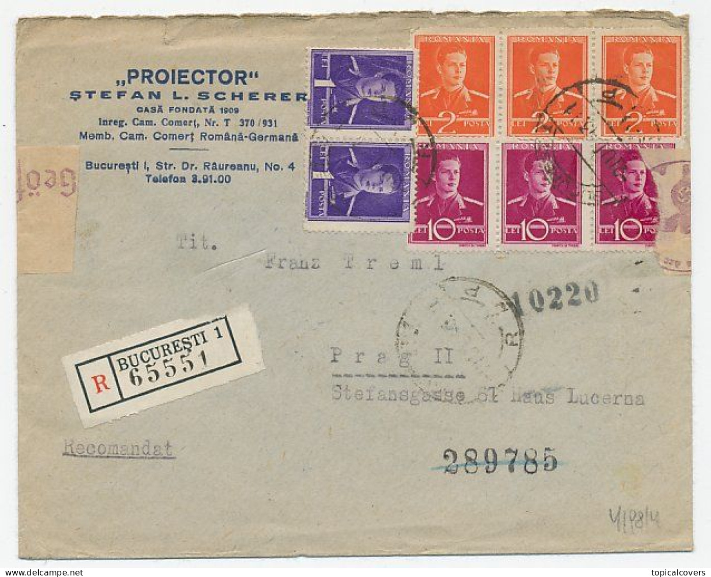Registered Censored Cover Bucarest Romania - Prague Czechoslovakia 1943 - 2de Wereldoorlog (Brieven)