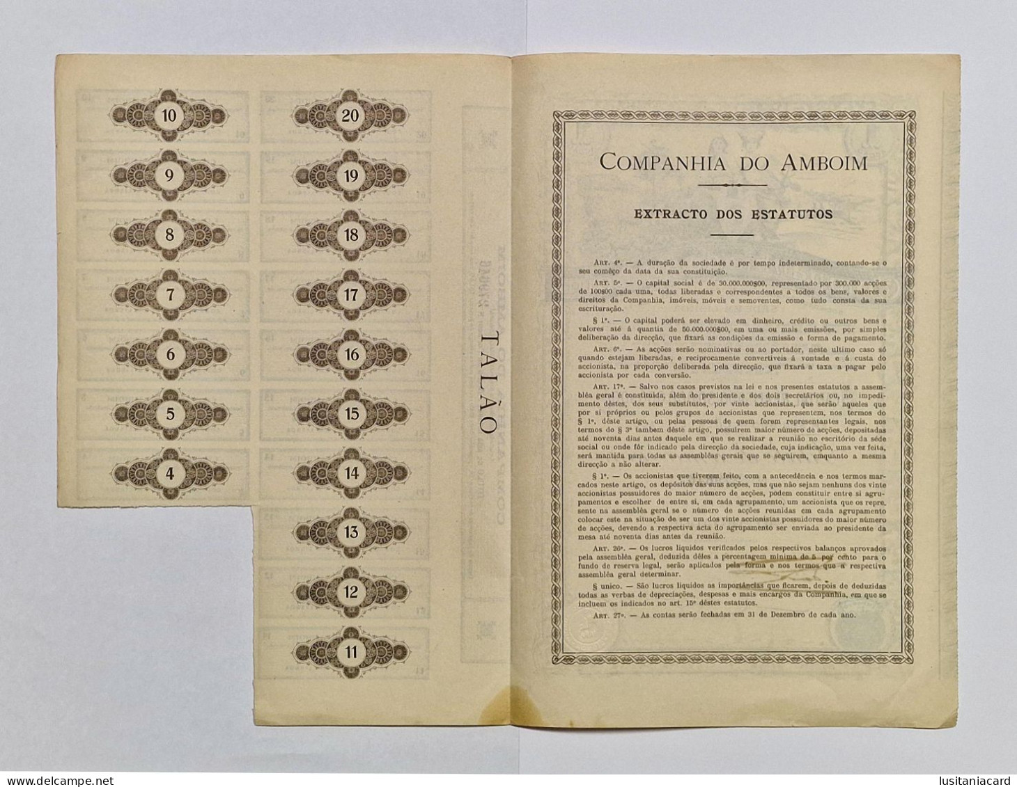 PORTUGAL- LISBOA - Companhia Do Amboim -Titulo De Uma Acção 100$00- Nº 279646 - 11 De Dezembro De 1920 - Navy