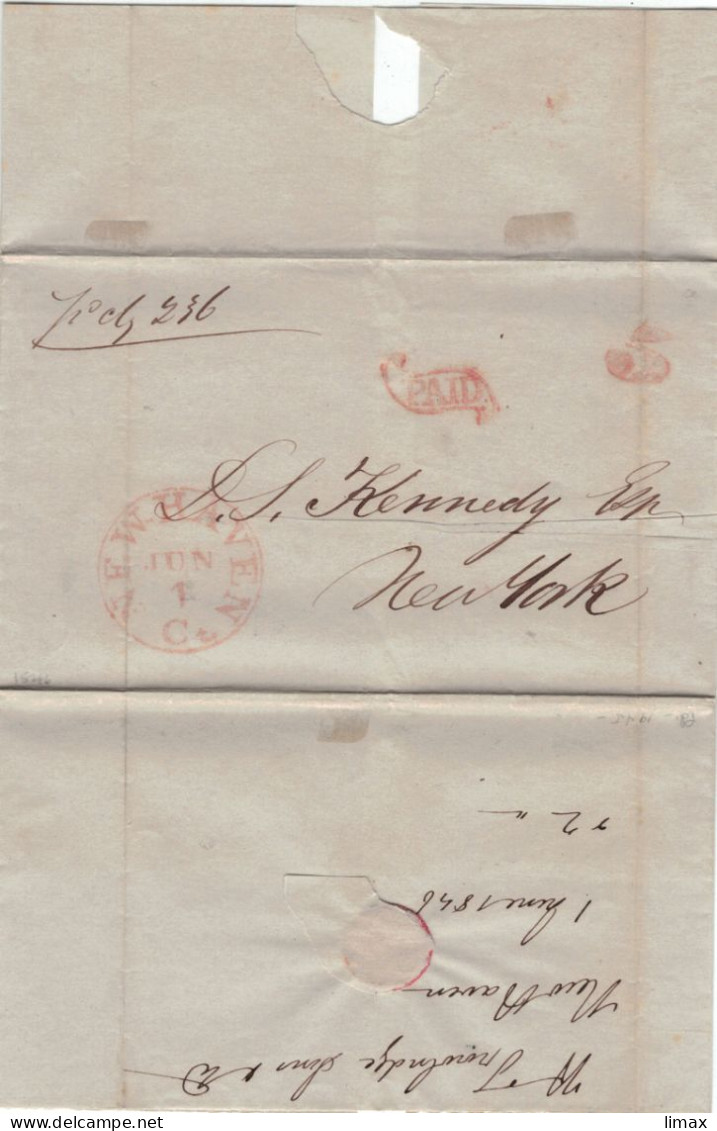 New Haven C. 1 JUN 1846 > D. S. Kennedy New York - PAID 5 [Kennedy Clan ? (eigentlich Irische Einwanderer)] - …-1845 Prephilately