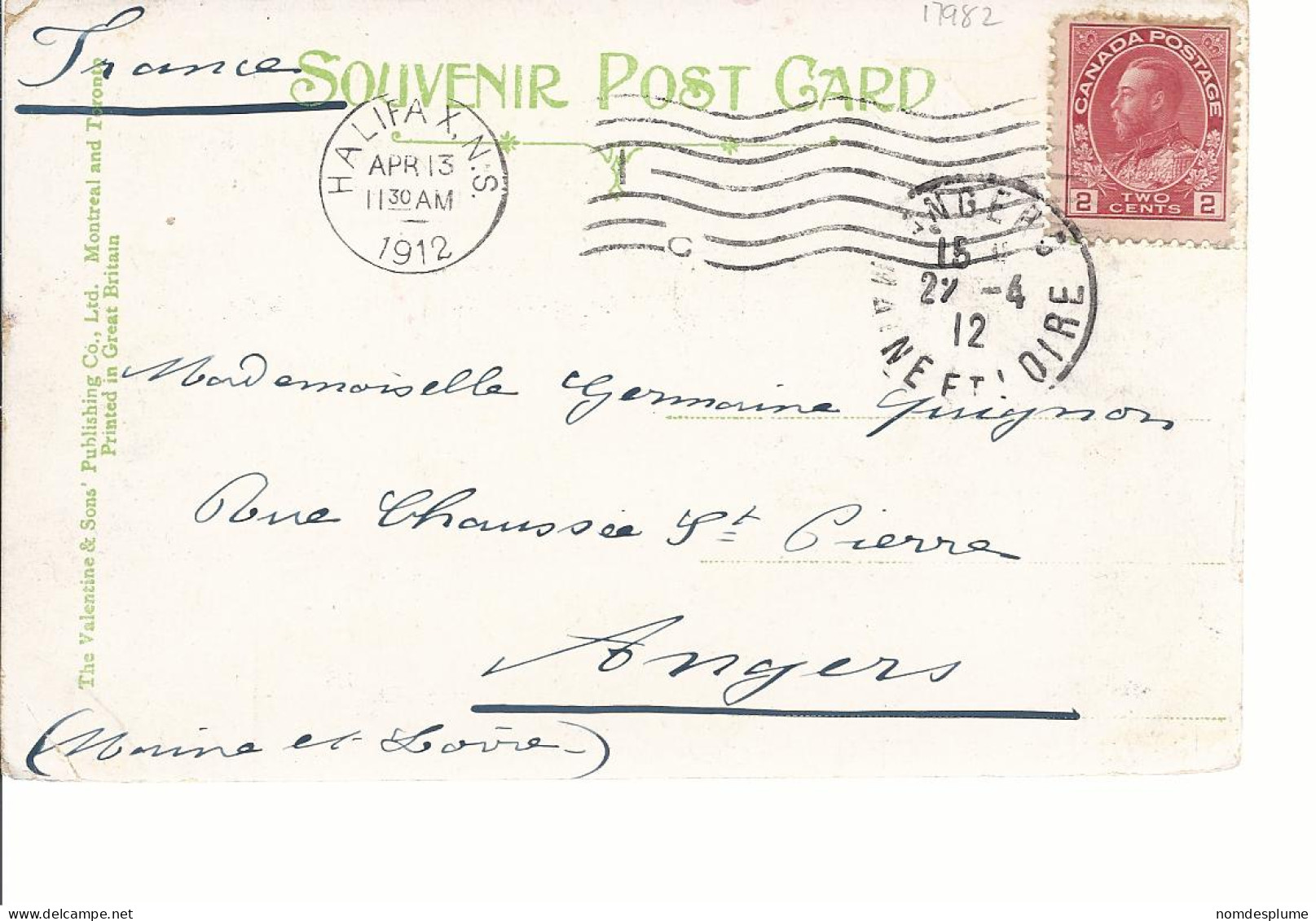 17982) Canada NS Halifax General Post Office Postmark Cancel  Undivided Back See Back - Halifax